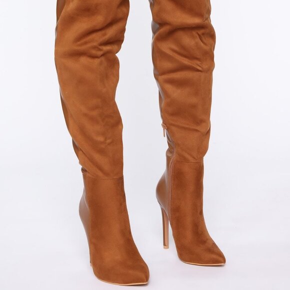 HALF and HALF Heeled Boot - Camel SUEDE / VEAGAN LEATHER - Picture 1 of 6